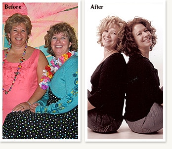 Karen and Kathy before and after losing 50 pounds