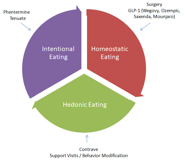 hedonic, intentional, homeostatic eating and influence by medication
