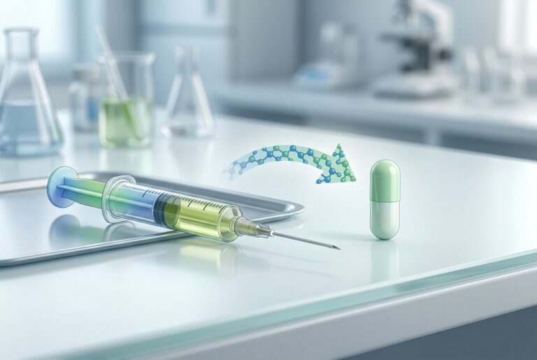 image | Clinical Nutrition Center A capsule medication beside a syringe