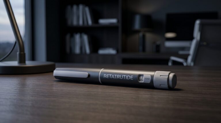 retatrutide-pen---ff2231c6-7542-431a-bfbd-a491e4dc2ef0 | Clinical Nutrition Center Retatrutide weight loss medication pen in modern office setting