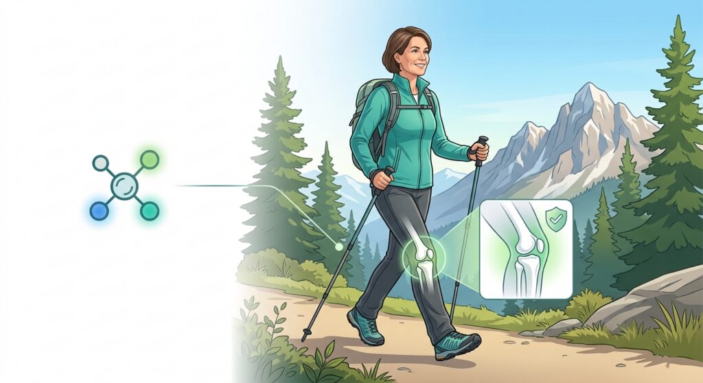 retatrutide-knee-pain-relief | Clinical Nutrition Center A person walking comfortably outdoors in a Colorado mountain setting, representing retatrutide dual benefit for weight loss and knee pain relief