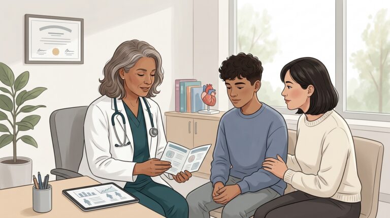 Teenage patient and parent reviewing weight-loss medication options with pediatric specialist, representing the shift toward GLP-1 therapy over bariatric surgery for adolescent obesity