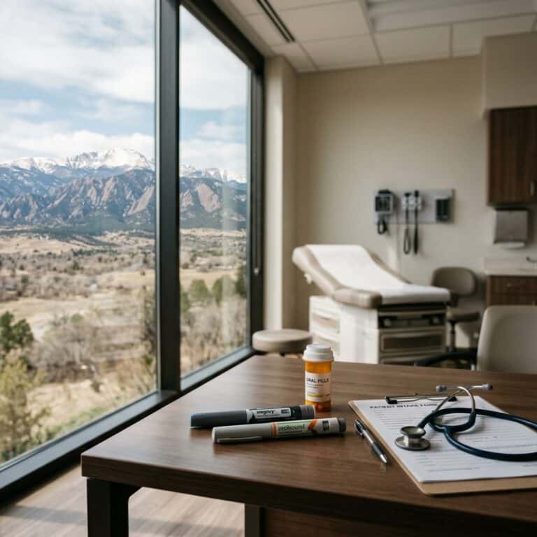 image-1 | Clinical Nutrition Center Colorado obesity doctor explains new GLP-1 weight loss medications including orforglipron (Foundayo) and bimagrumab combination therapy in a clinic setting