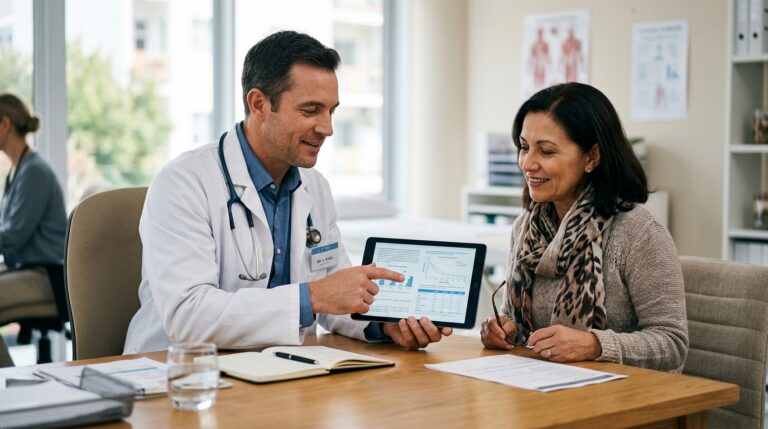 blog-featured-image-1 | Clinical Nutrition Center Doctor showing tablet with medical data to patient during consultation
